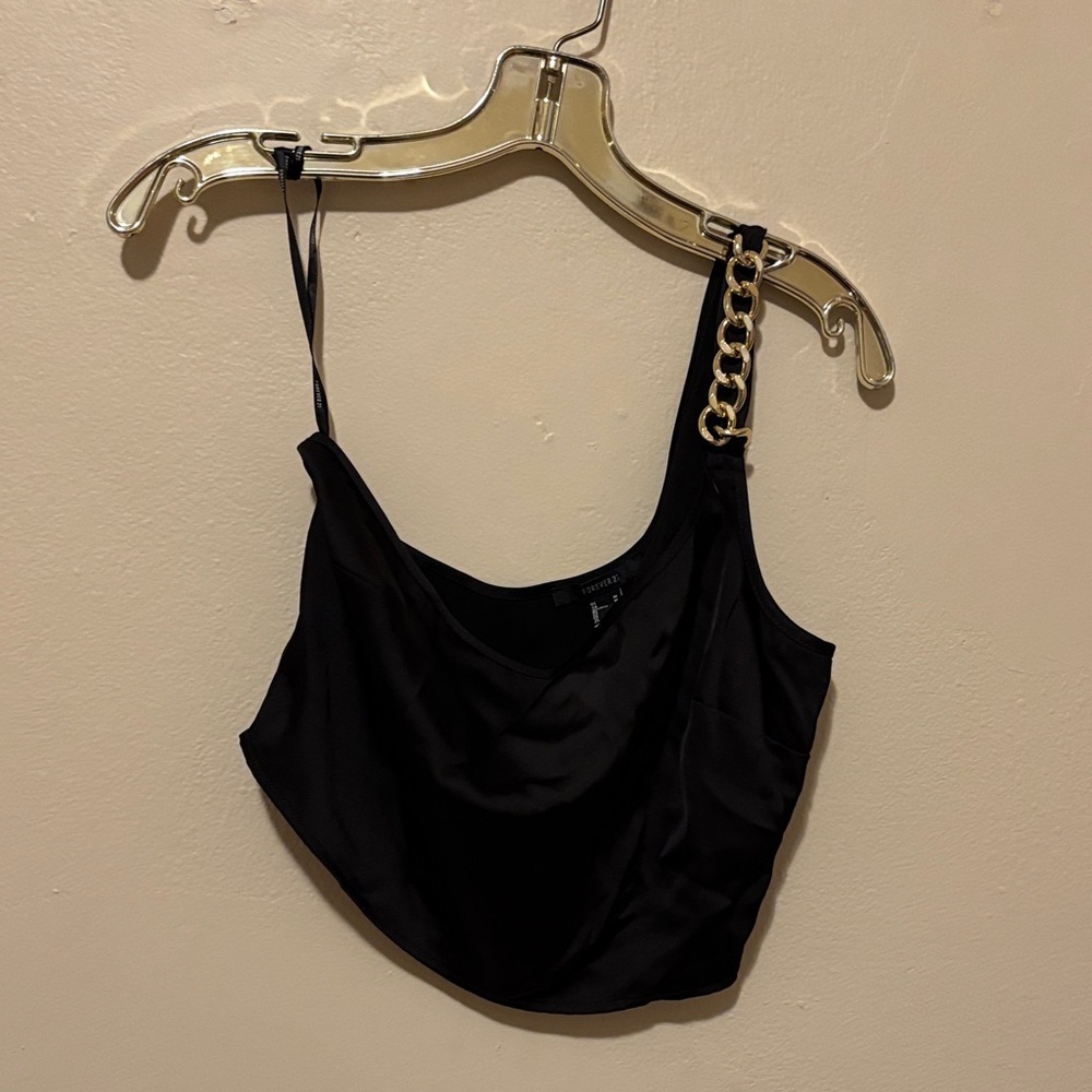 Forever 21 Black Crop Top with Gold Chain Strap
